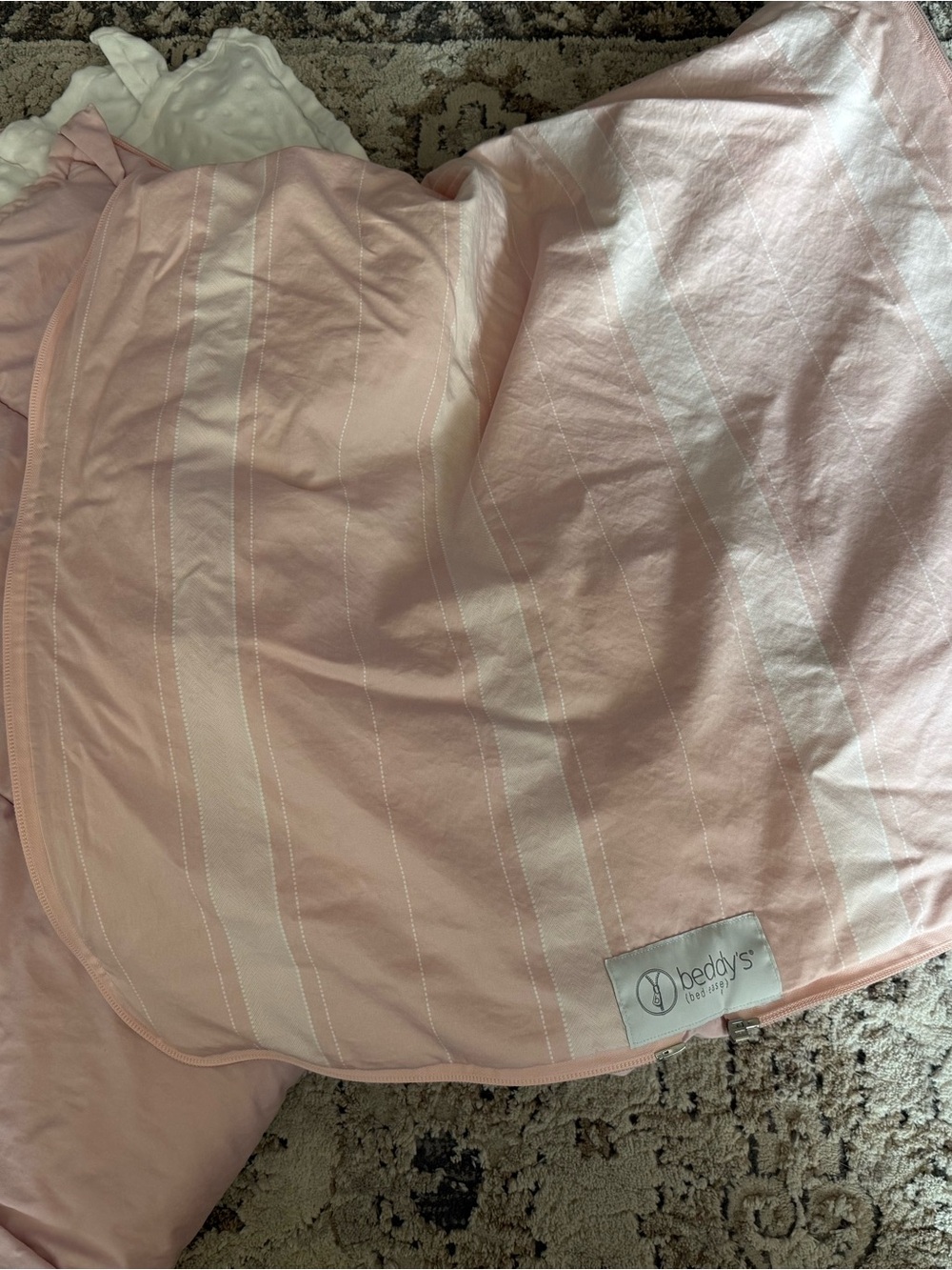 Beddy's Pink Stripe Comforter Cover - Soft Pastel Bedding with Minky inside.
